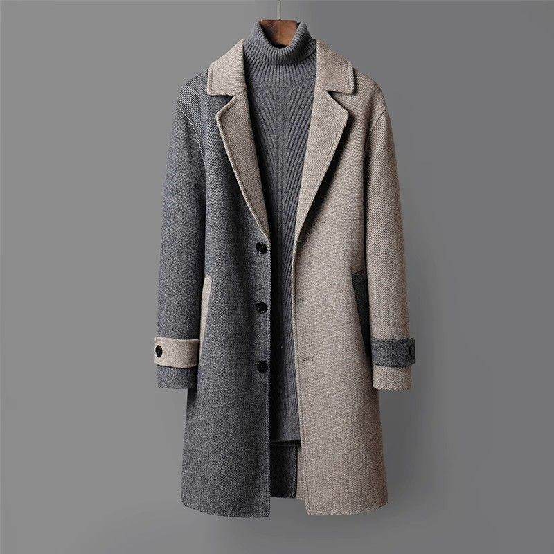 Men's Korean Style Mid-Length Woolen Coat - Loose Fit in Gray & Camel - Buy Center