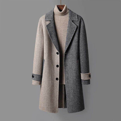 Men's Korean Style Mid-Length Woolen Coat - Loose Fit in Gray & Camel - Buy Center