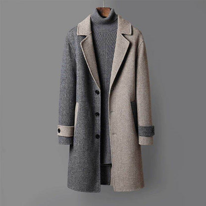 Men's Korean Style Mid-Length Woolen Coat - Loose Fit in Gray & Camel - Buy Center