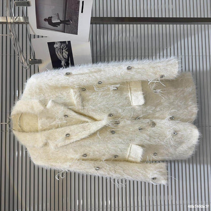 Buycenter Women's Quilted Mink Fur Trench - Classic Rhinestone Style - Buy Center