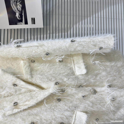 Buycenter Women's Quilted Mink Fur Trench - Classic Rhinestone Style - Buy Center