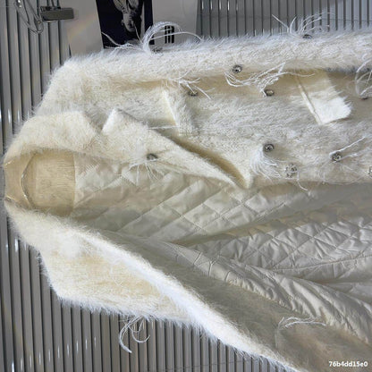 Buycenter Women's Quilted Mink Fur Trench - Classic Rhinestone Style - Buy Center