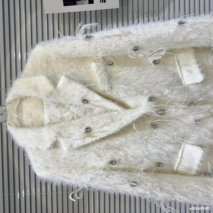 Buycenter Women's Quilted Mink Fur Trench - Classic Rhinestone Style - Buy Center