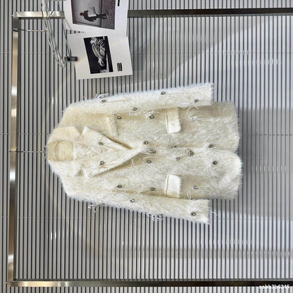 Buycenter Women's Quilted Mink Fur Trench - Classic Rhinestone Style - Buy Center