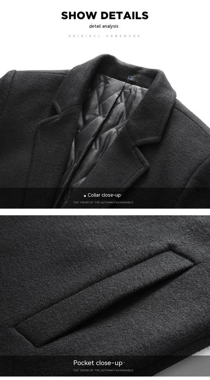 Winter Woolen Men's Slim Trench Coat - Thick Warm Casual Jacket 2025 - Buy Center