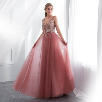 Elegant V-Neck Prom Dress - Sleeveless Empire Waist for 2025 Style - Buy Center