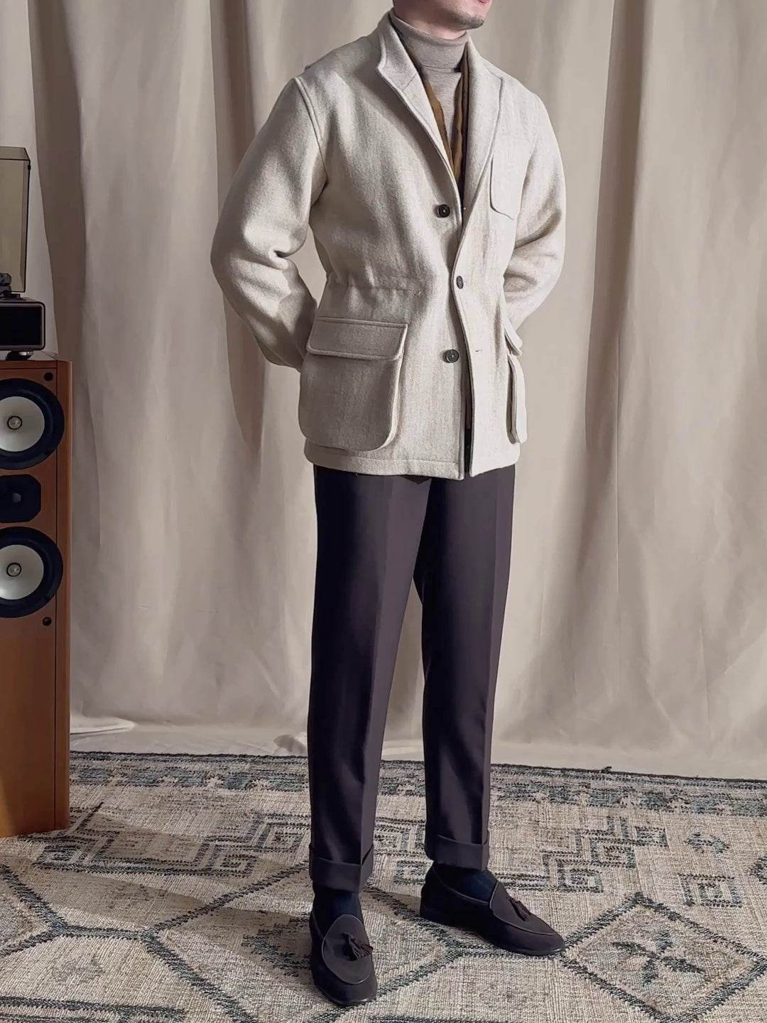 Retro Warm Tweed Safari Jacket - Stylish British Wool Outerwear 2025 - Buy Center