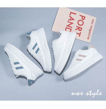 Stylish Women's Casual Sports Sneakers - Low Top White & Blue Leather - Buy Center