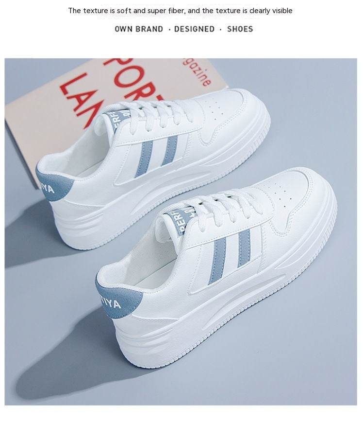 Stylish Women's Casual Sports Sneakers - Low Top White & Blue Leather - Buy Center