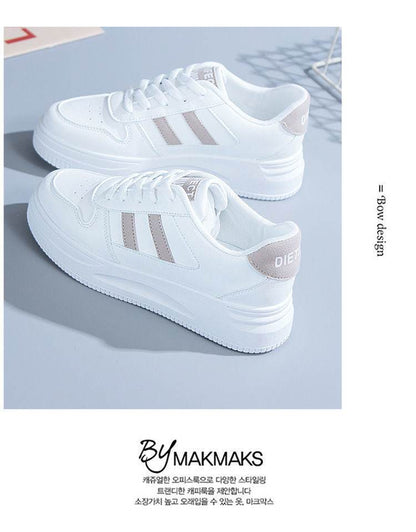 Stylish Women's Casual Sports Sneakers - Low Top White & Blue Leather - Buy Center