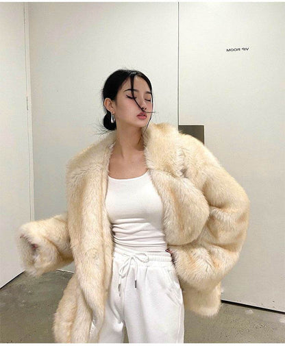 Women's Loose Fur Collar Coat - Stylish Mid-Length Casual Overcoat - Buy Center