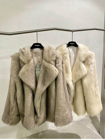 Women's Loose Fur Collar Coat - Stylish Mid-Length Casual Overcoat - Buy Center