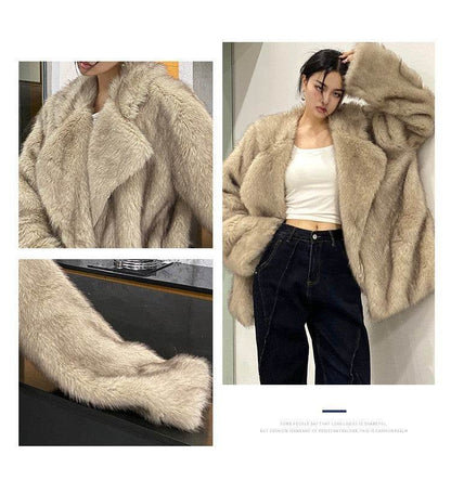 Women's Loose Fur Collar Coat - Stylish Mid-Length Casual Overcoat - Buy Center