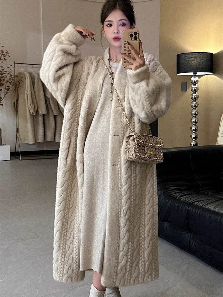 Buycenter Elegant Twist Mink Coat - Faux Fur for Women in Cream & Brown - Buy Center