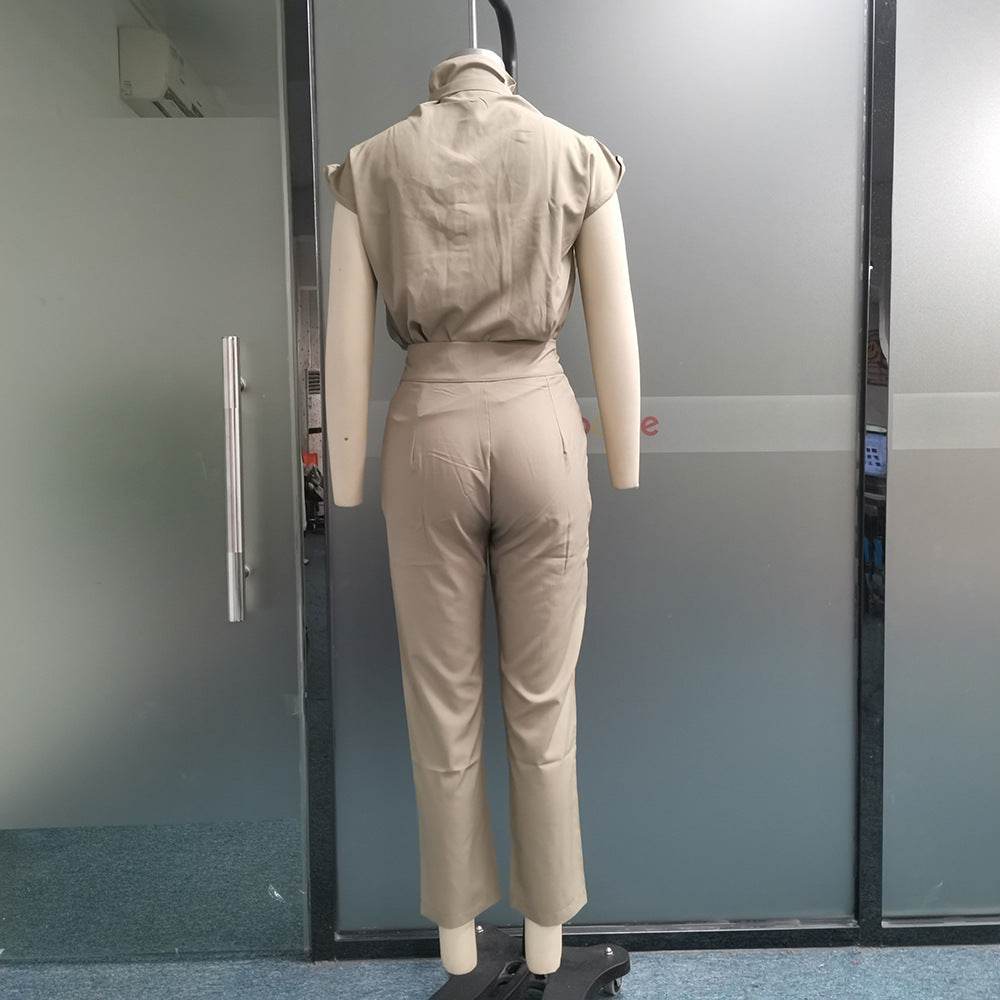 Elegant Shoulder Slimming Jumpsuit Set - Stylish Blouse & Pants Combo - Buy Center
