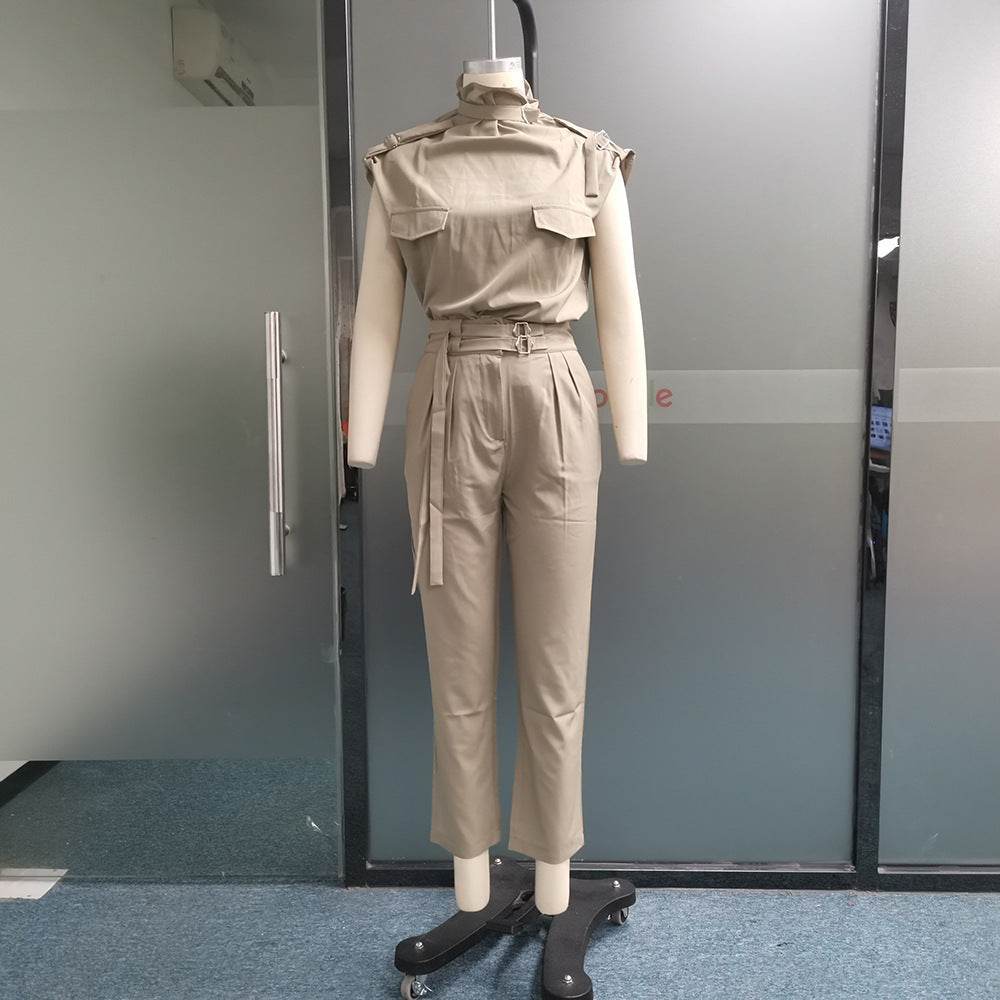 Elegant Shoulder Slimming Jumpsuit Set - Stylish Blouse & Pants Combo - Buy Center