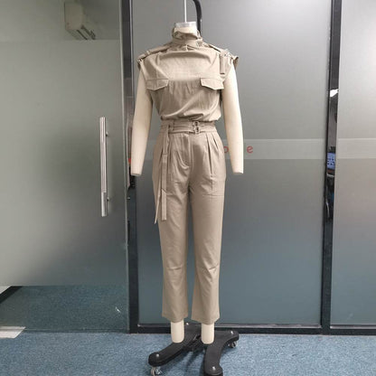 Elegant Shoulder Slimming Jumpsuit Set - Stylish Blouse & Pants Combo - Buy Center