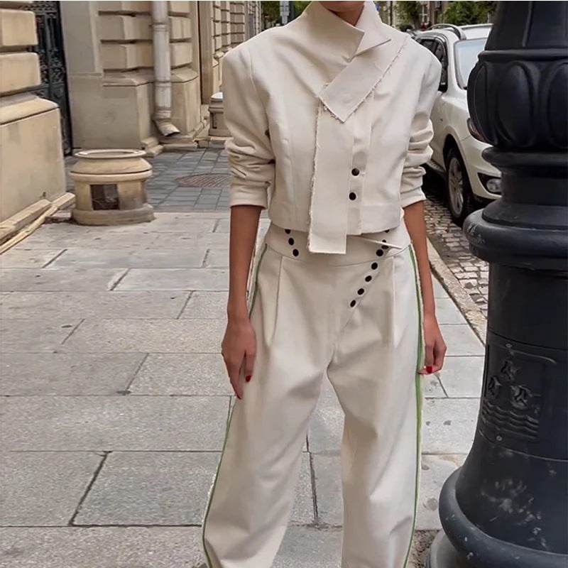 Elegant Solid Color Trousers Suit - Stylish Lapel Jumpsuit Set 2025 - Buy Center