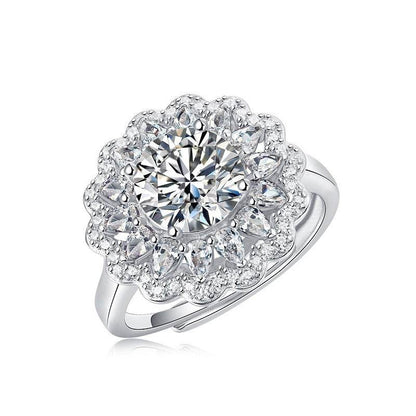 S925 Silver Moissanite Flower Ring - Adjustable Trendy Women's Jewelry - Buy Center