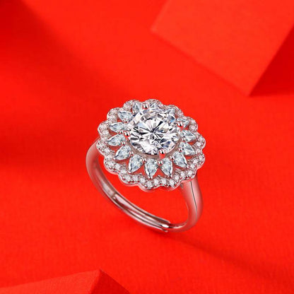 S925 Silver Moissanite Flower Ring - Adjustable Trendy Women's Jewelry - Buy Center
