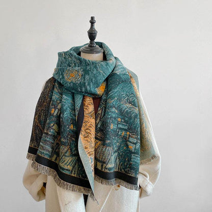 Artistic Autumn & Winter Scarf - Cashmere-like Shawl, Starry Sky Design - Buy Center