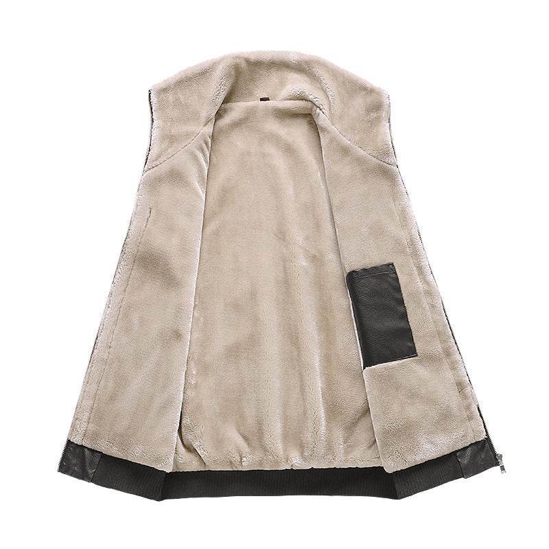 Trendy Men's Leather Jacket with Fleece - Zipper Pocket for Winter Style - Buy Center