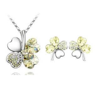 Four-Leaf Clover Crystal Necklace & Earrings Set - Elegant Jewelry for Women - Buy Center