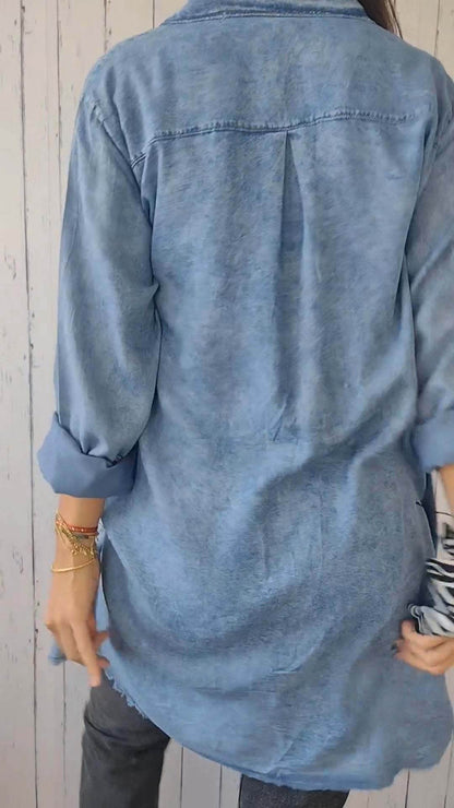 Buycenter Jean-like Casual Long Shirt Coat - Cotton & Linen for Women - Buy Center