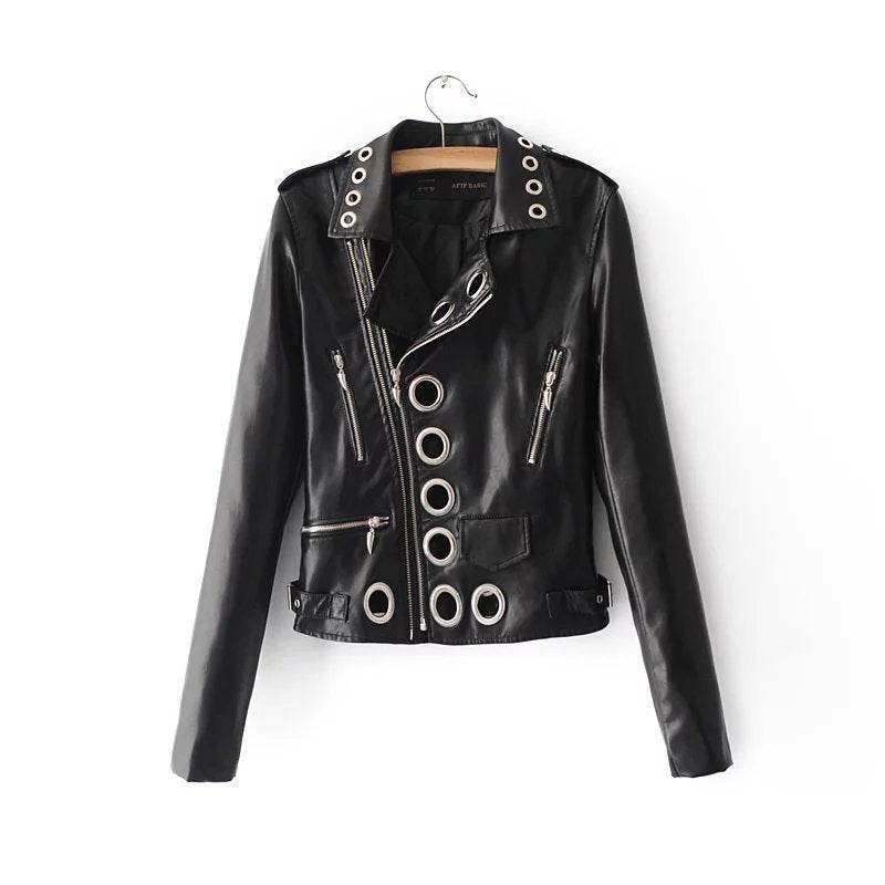 Buycenter Ladies Fashion PU Leather Jacket - Hollow Design, Urban Style - Buy Center