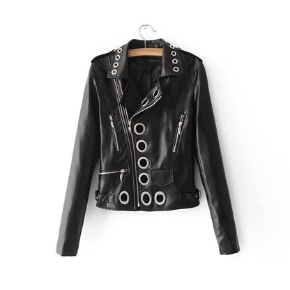 Buycenter Ladies Fashion PU Leather Jacket - Hollow Design, Urban Style - Buy Center