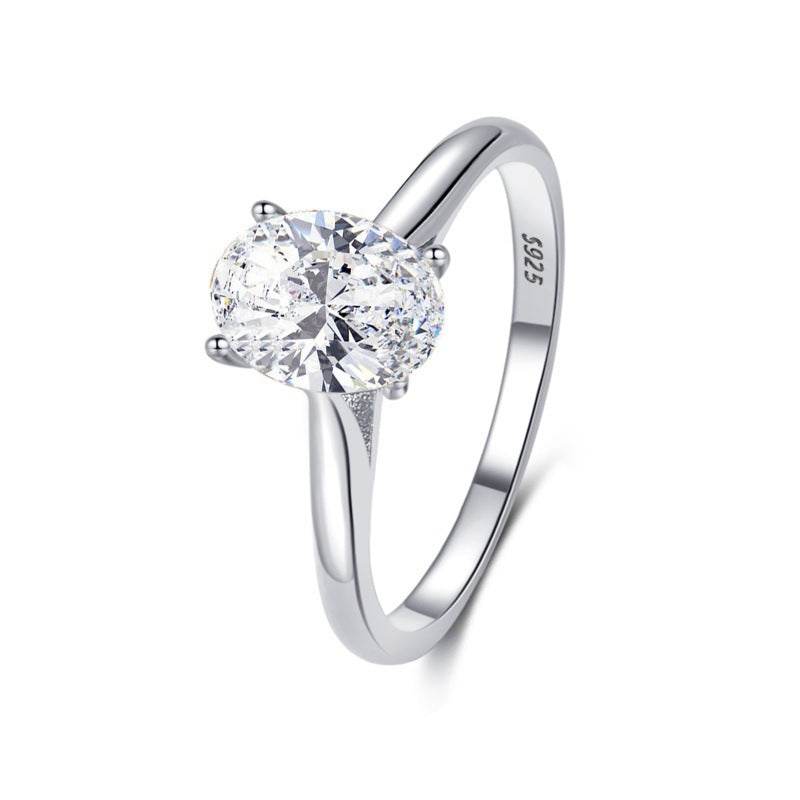 Sterling Silver Oval Zircon Ring for Women - Elegant Inlaid Design & Modern Style - Buy Center