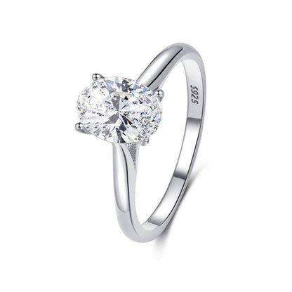 Sterling Silver Oval Zircon Ring for Women - Elegant Inlaid Design & Modern Style - Buy Center