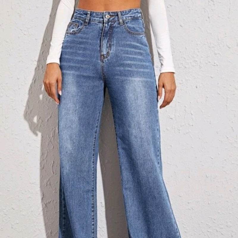 Catsuo High Waist Wide Leg Jeans for Women - Trendy Loose Fit Blue Pants - Buy Center