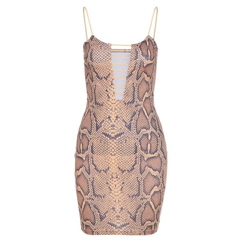 Buycenter Snake Print Hollow Bag Hip Skirt - Slim Evening Dress - Buy Center