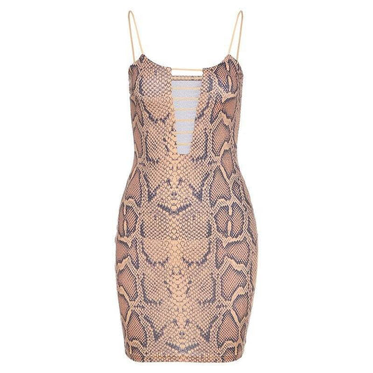 Buycenter Snake Print Hollow Bag Hip Skirt - Slim Evening Dress - Buy Center
