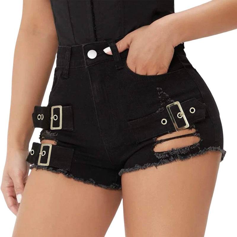 High Waist Ripped Stretch Casual Pants - Women’s Stylish Denim Shorts - Buy Center