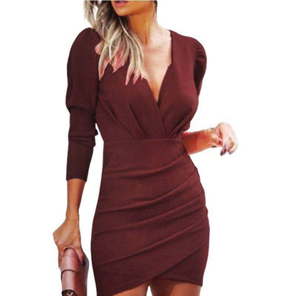 Buycenter Women's Thin Long Sleeve Dress - Solid Color Evening Wear - Buy Center