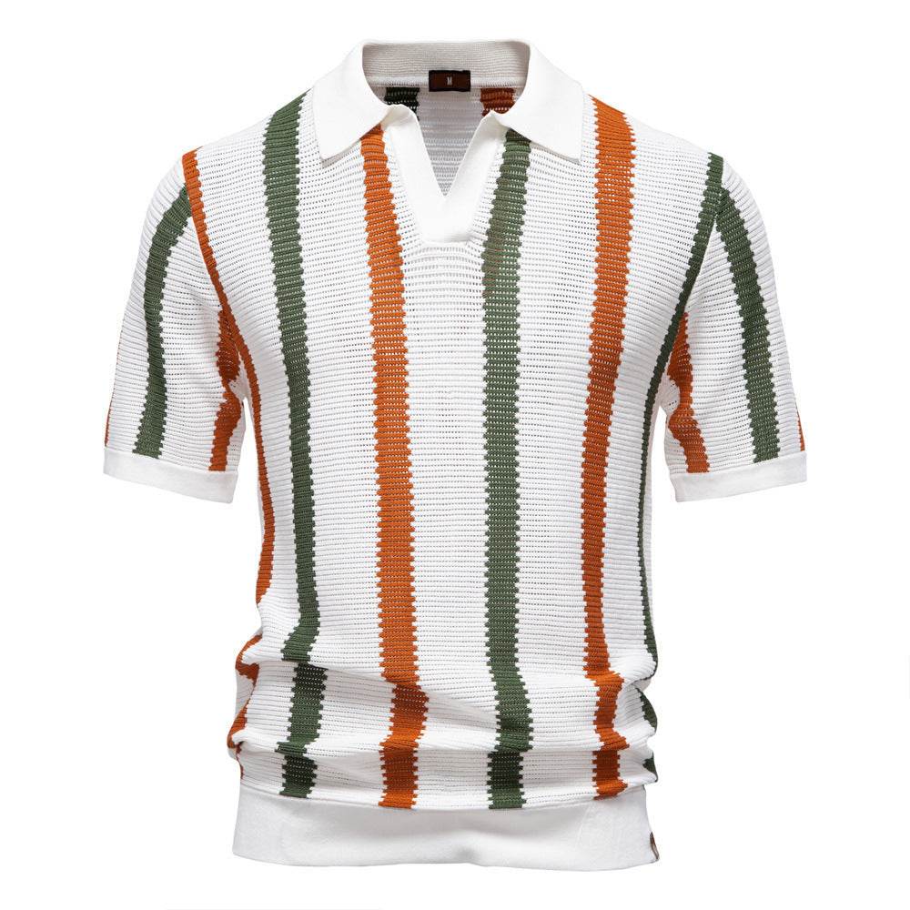 Summer Men's Breathable Polo Shirt - Short Sleeve Striped Knitting - Buy Center