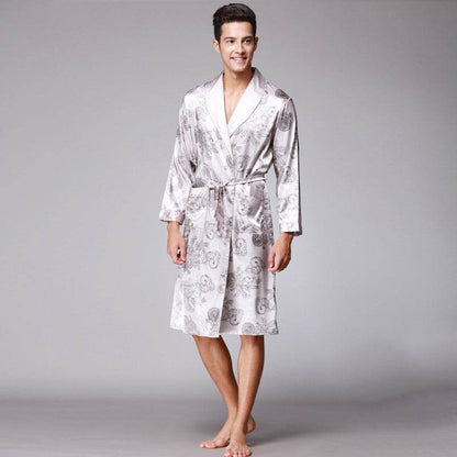 Elegant Men's Silk Robe - Premium V-Neck Long Sleeve Lounge Wear - Buy Center