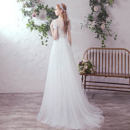 Bride Sen Simple Mesh Wedding Dress - Elegant Small Tail Skirt - Buy Center