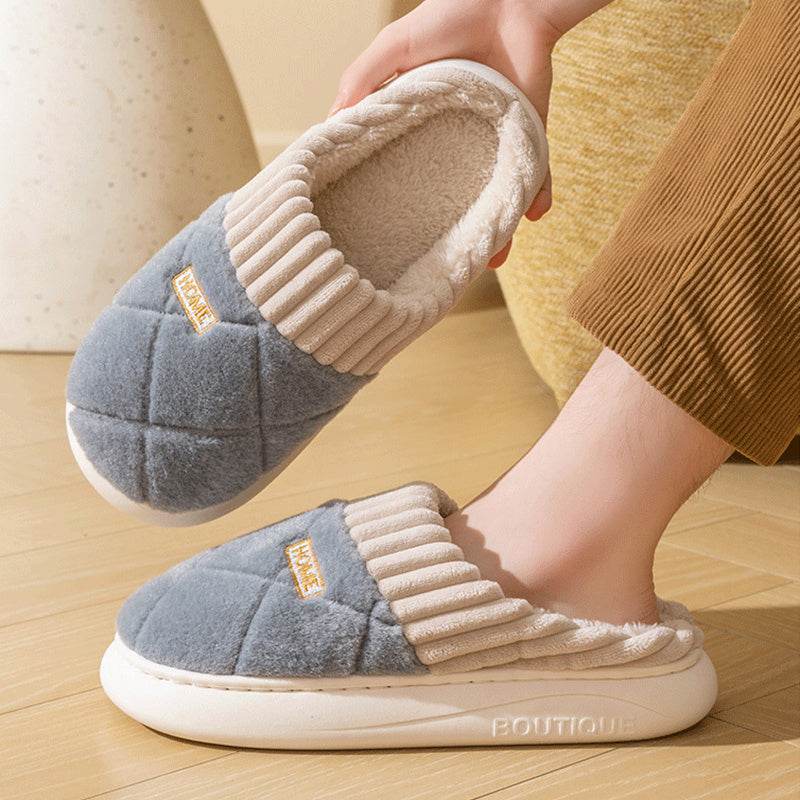Men's Rhombic Plush Slippers - Winter Warm, Non-Slip Comfort Shoes - Buy Center
