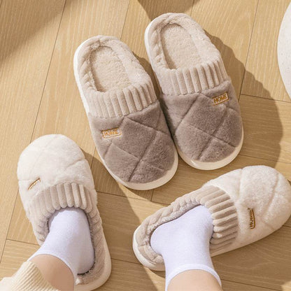 Men's Rhombic Plush Slippers - Winter Warm, Non-Slip Comfort Shoes - Buy Center
