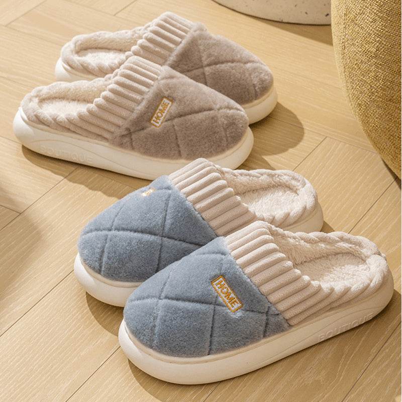 Men's Rhombic Plush Slippers - Winter Warm, Non-Slip Comfort Shoes - Buy Center