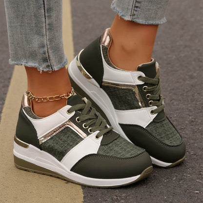 Colorblock Lace-Up Sneakers for Women - Stylish Thick-Soled Sports Flats - Buy Center