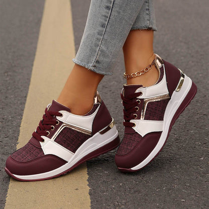 Colorblock Lace-Up Sneakers for Women - Stylish Thick-Soled Sports Flats - Buy Center