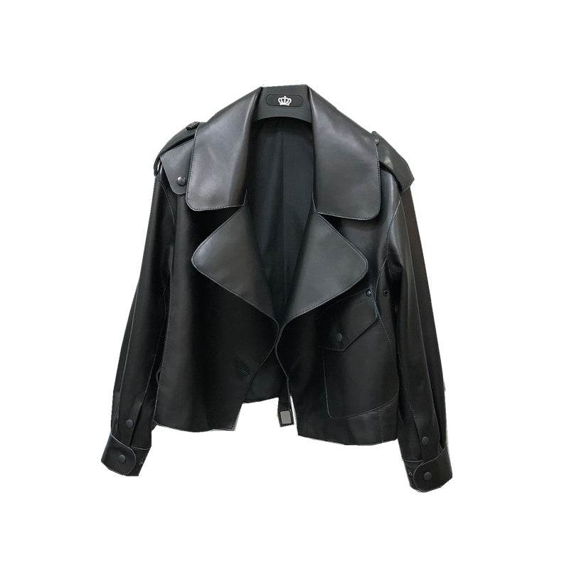 Women's Short Loose Black Sheepskin Jacket - Stylish & Comfortable Fit - Buy Center