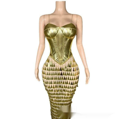 Elegant Gold Mermaid Evening Dress - Slimming Bandage Design for Women - Buy Center