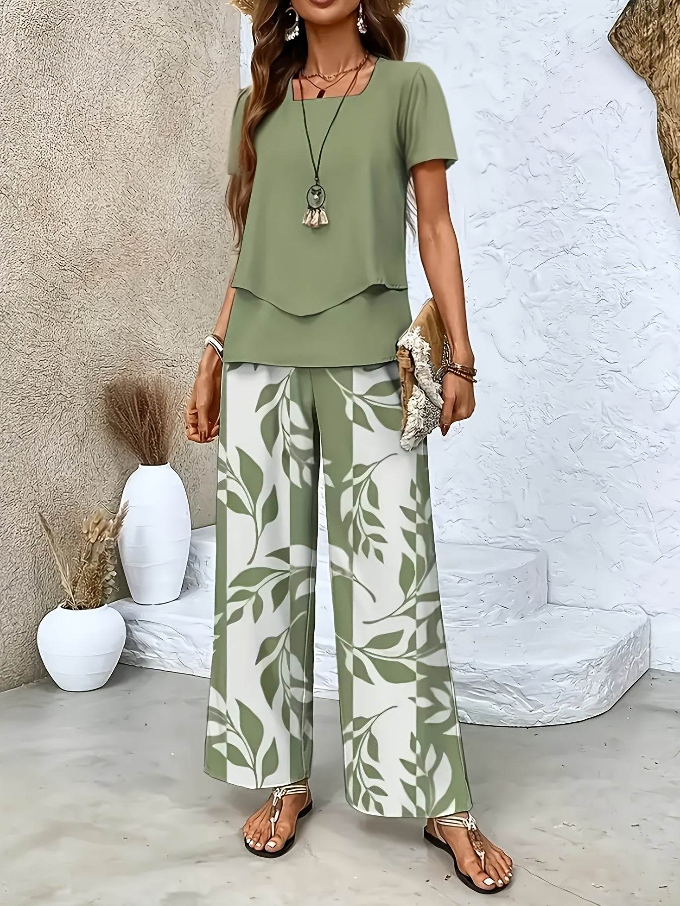 Women's Floral 2pcs Short Sleeve Pants Set - Elegant Spring Style - Buy Center