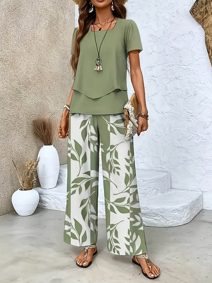 Women's Floral 2pcs Short Sleeve Pants Set - Elegant Spring Style - Buy Center