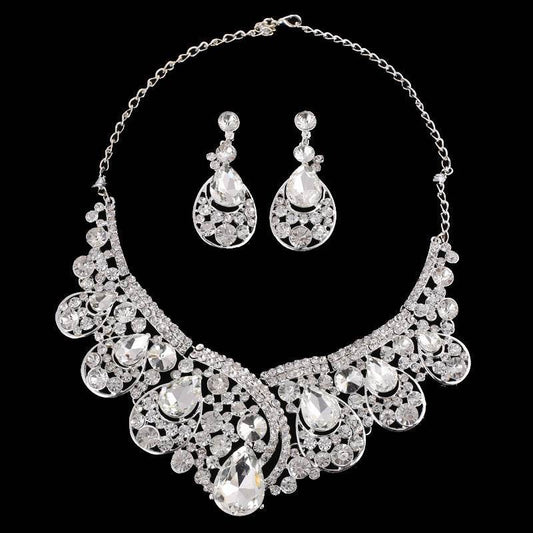Elegant Rhinestone Bridal Jewelry Set - Necklace & Earrings for Modern Brides - Buy Center